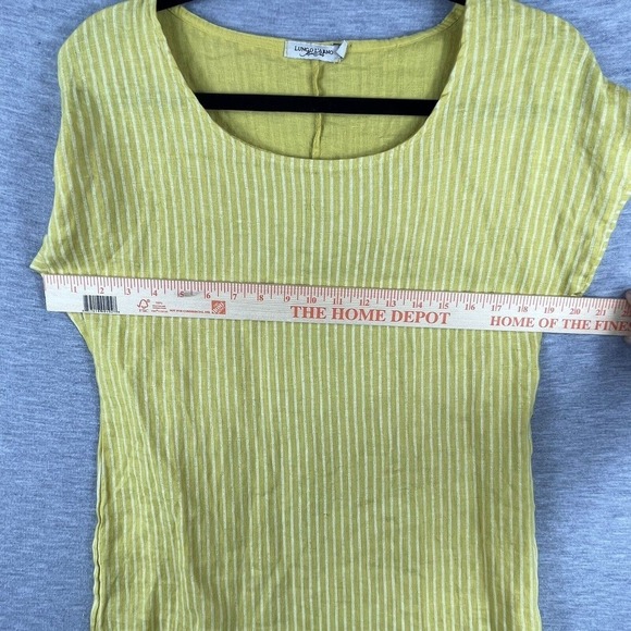 Lungo L'arno 100% Linen Yellow Striped 3/4 Sleeve Lagenlook Blouse Tunic Small - Picture 7 of 11